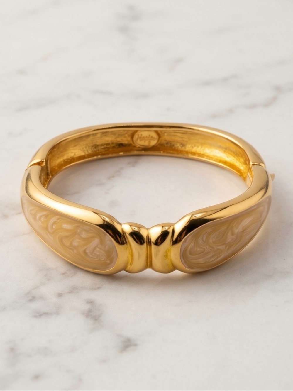 Vintage Napier Signed Swirling Marble Enamel
Clamper Bracelet 1980's